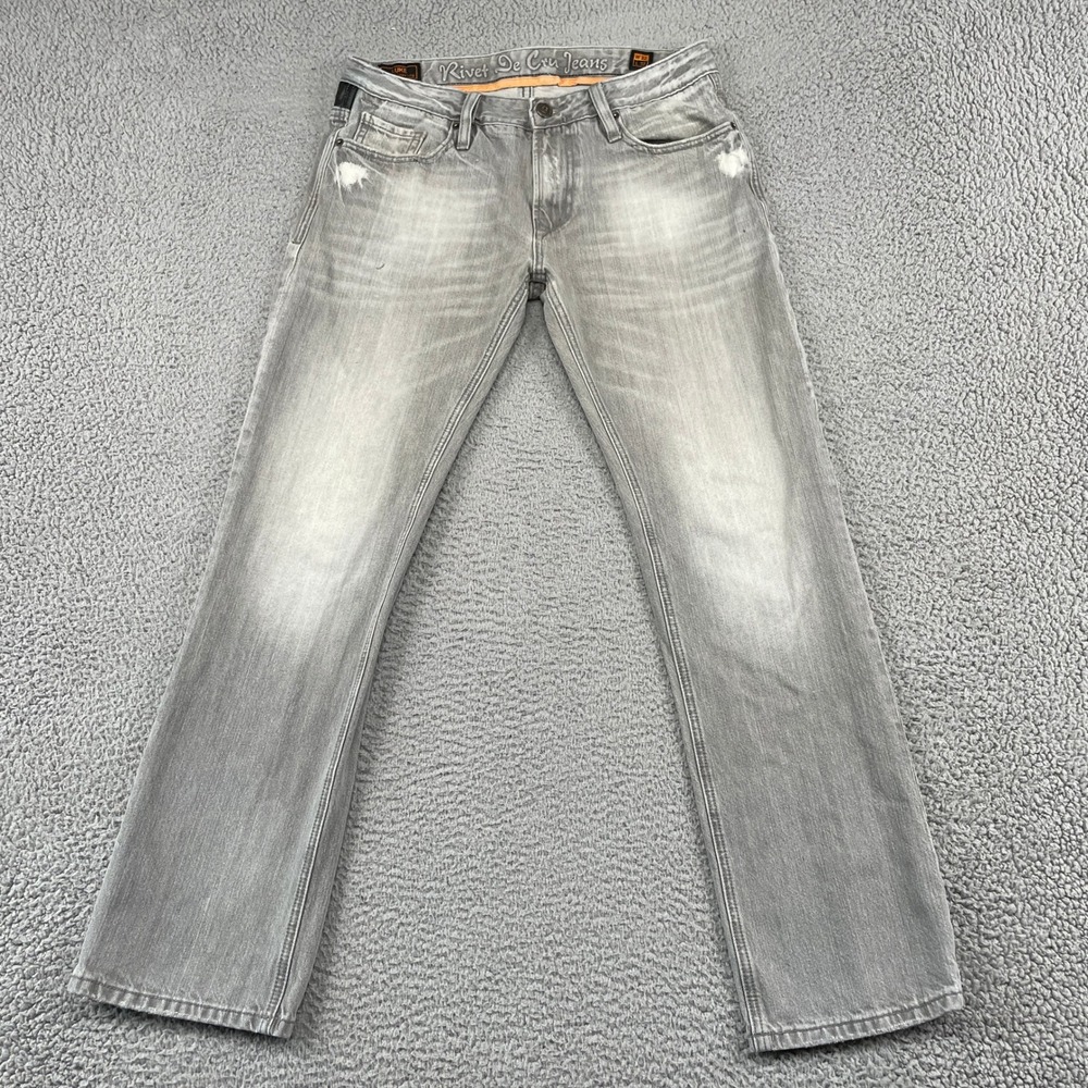Rivet De Cru Jeans Mens 32 Gray Straight Leg Distressed Denim 116-299L2